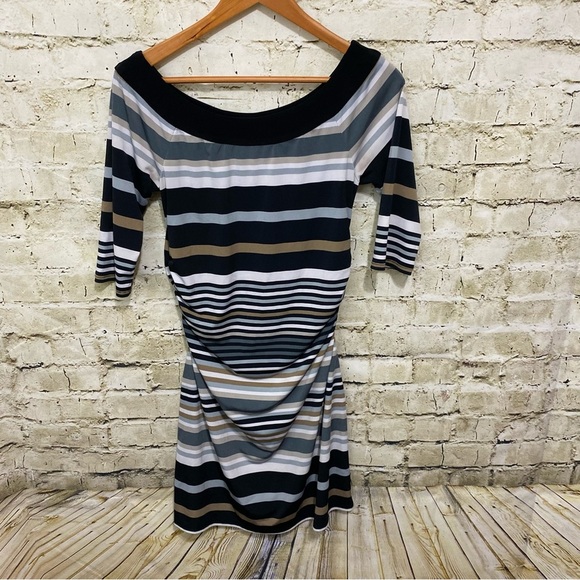 Joseph Ribkoff Black Gray Striped Sheath Dress - Picture 1 of 5